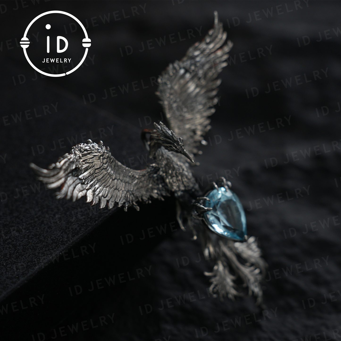 Handgefertigte Phönix-Halskette mit Aquamarin | Mystisches Symbol | Vintage Fantasy Schmuck