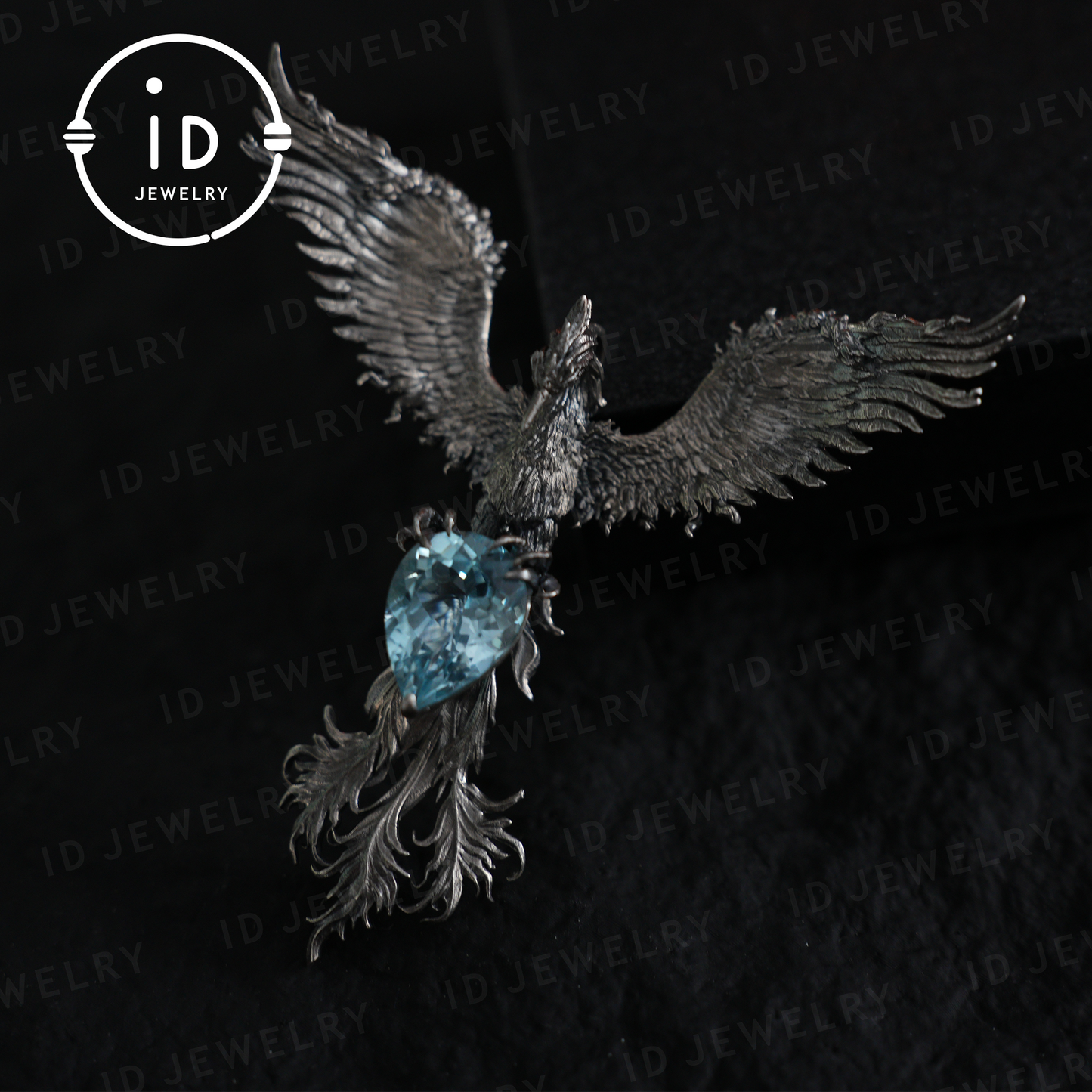 Handgefertigte Phönix-Halskette mit Aquamarin | Mystisches Symbol | Vintage Fantasy Schmuck