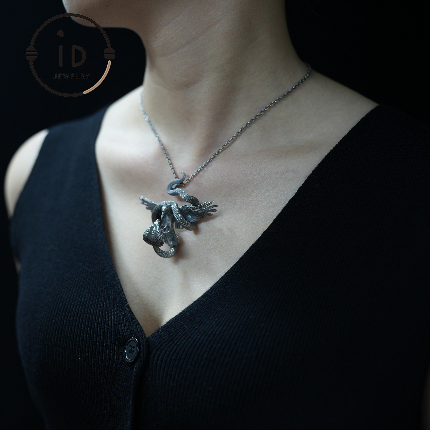 Cobra Vogel Anhänger Brosche, Handgemachter Gothic Fantasy Schmuck, Mythische Tier Battle Art Halskette