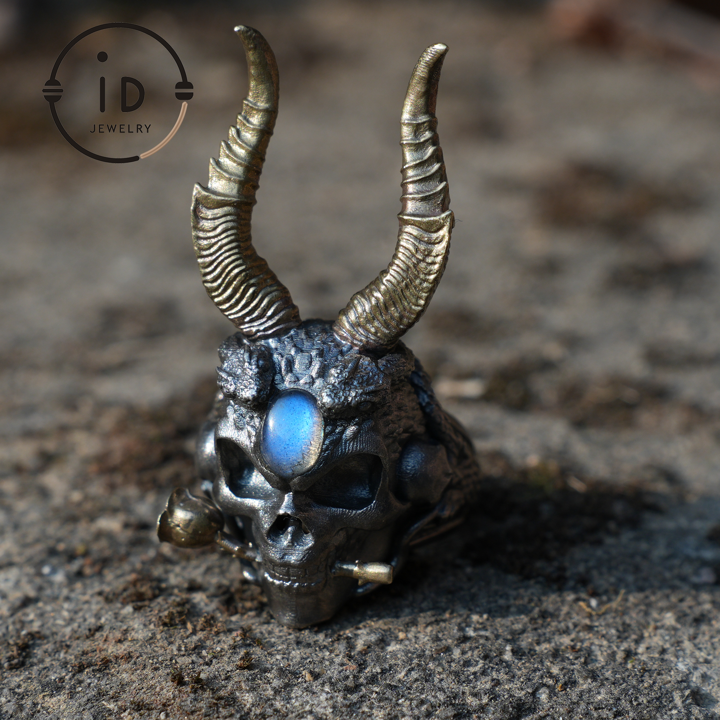 925 Sterling Silver Demonic Skull Ring with Horns – Handcrafted Gothic Design Ring