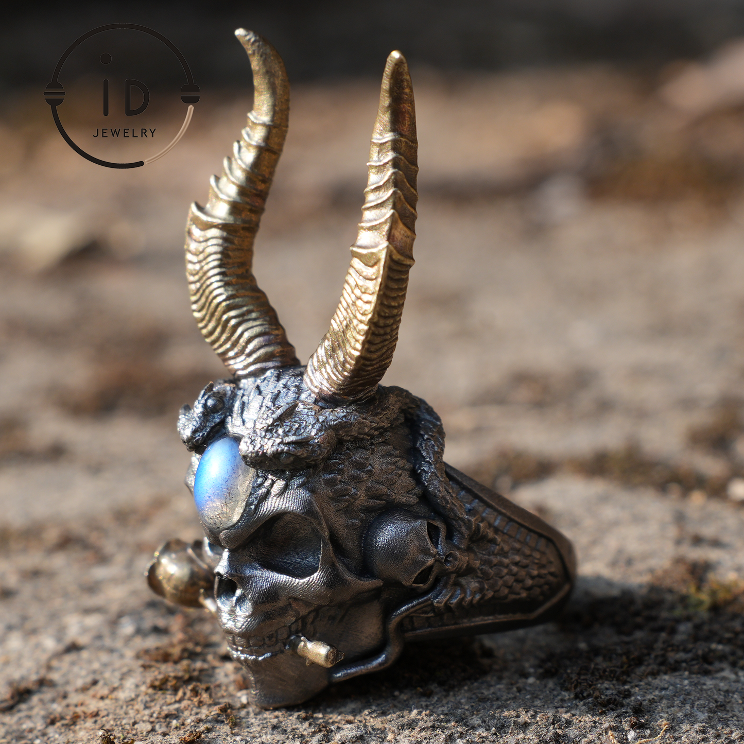 925 Sterling Silver Demonic Skull Ring with Horns – Handcrafted Gothic Design Ring