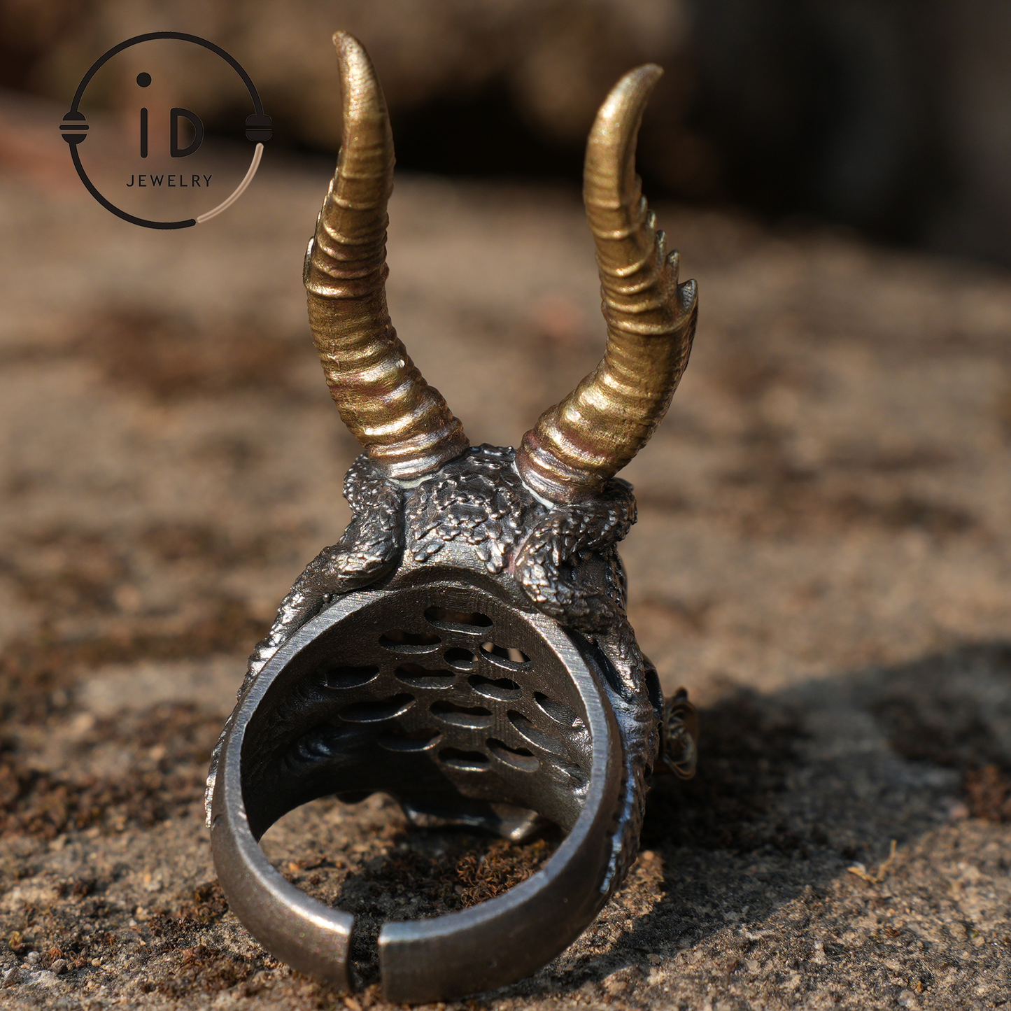 925 Sterling Silver Demonic Skull Ring with Horns – Handcrafted Gothic Design Ring