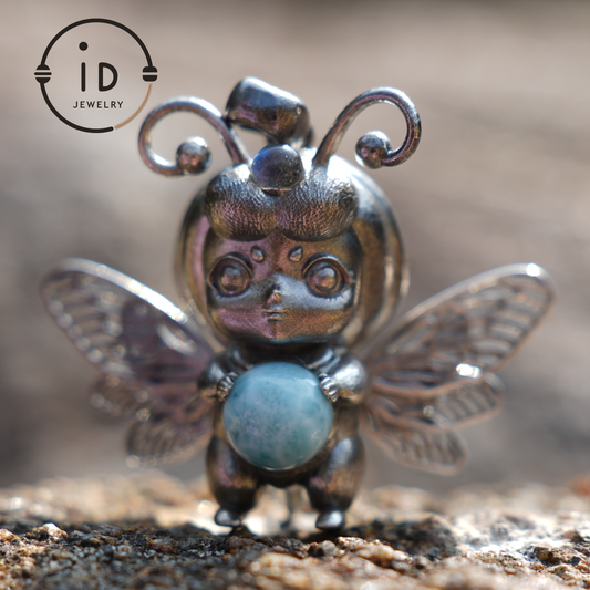 Wayfinder Bee Spirit Pendant | 925 Silver with Larimar Labradorite | Greek Oracle Totem | Gift of Intuition & Insight