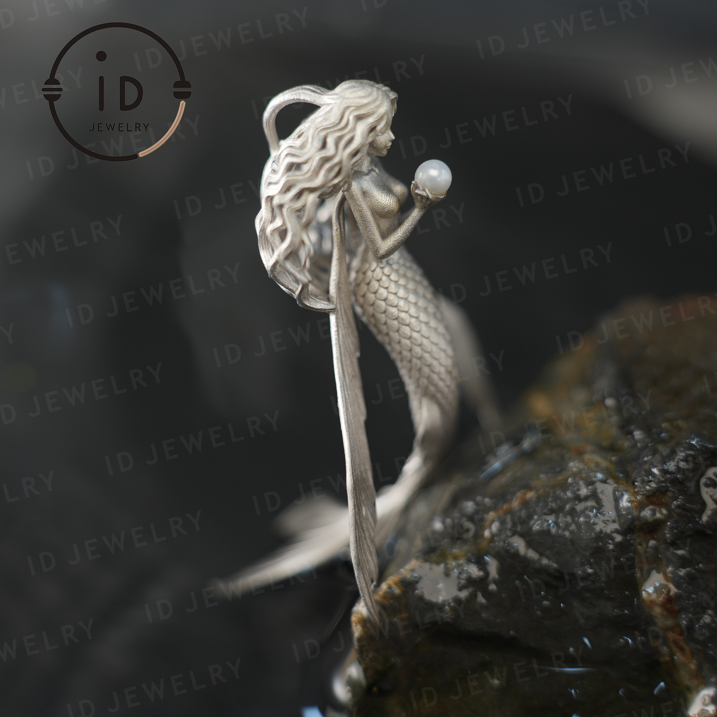 Flying Fish Girl Pearl Pendant | Fantasy Ocean Amulet Gift | Symbol of Freedom & Grace | Handmade Silver Jewelry