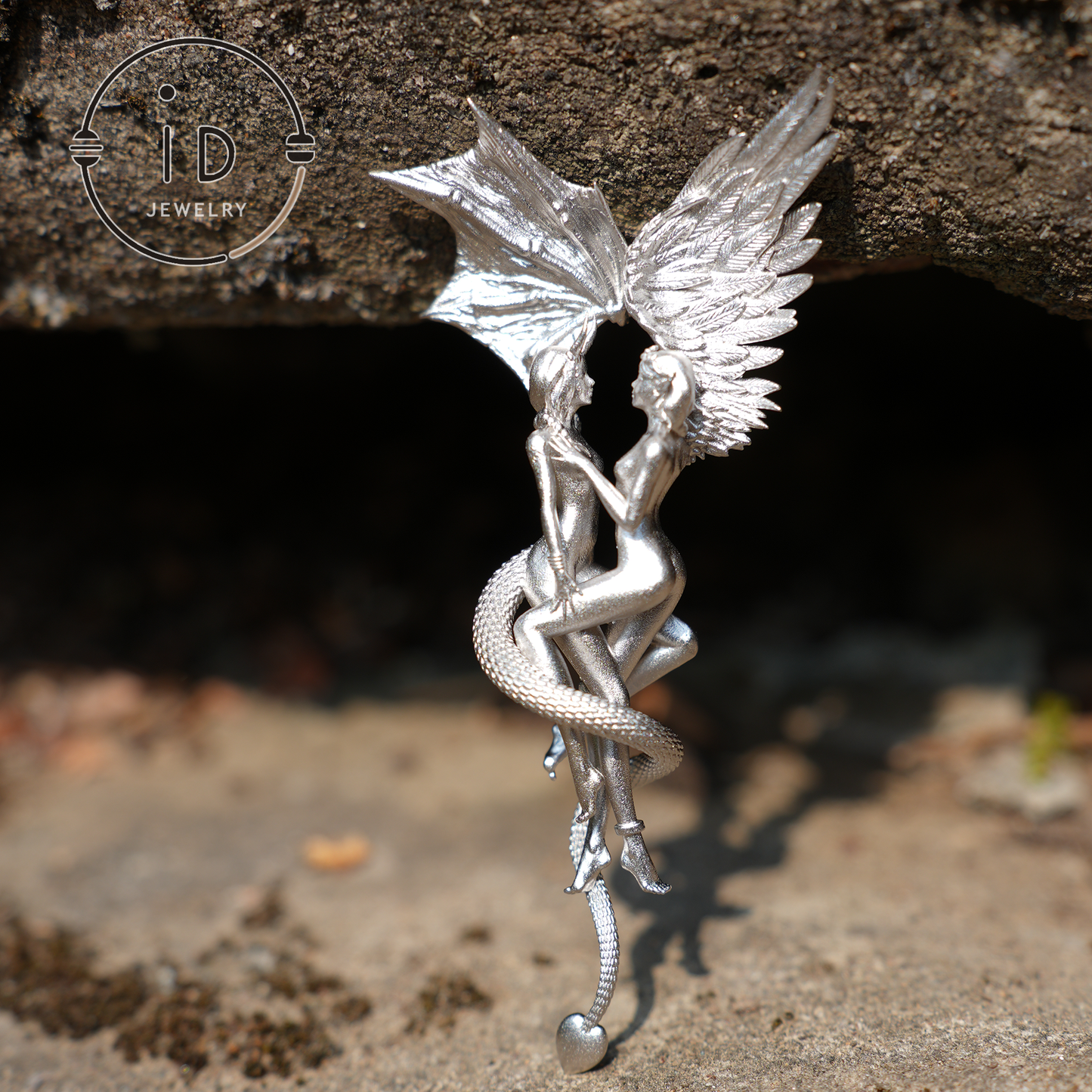 Zwillingsanhänger aus 925er Sterlingsilber – Sternzeichenschmuck mit Engelsflügeln und Schlangendesign