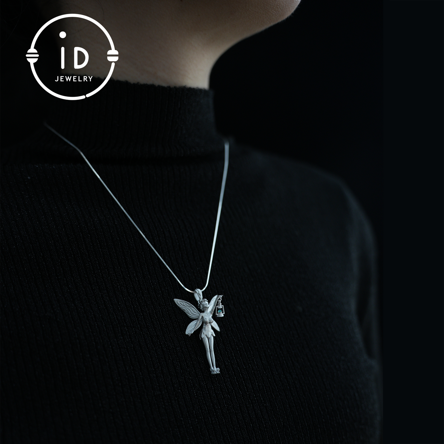 Mystical Fairy Pendant| Handmade Silver Jewelry| Magic Elf with Lantern| Fantasy Fairy Necklace| Elegant Crystal Pendant