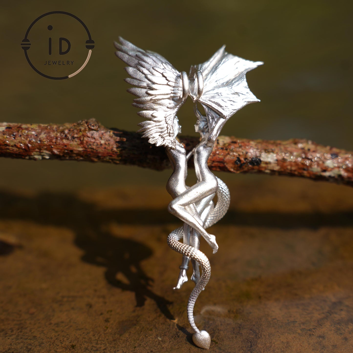 Zwillingsanhänger aus 925er Sterlingsilber – Sternzeichenschmuck mit Engelsflügeln und Schlangendesign