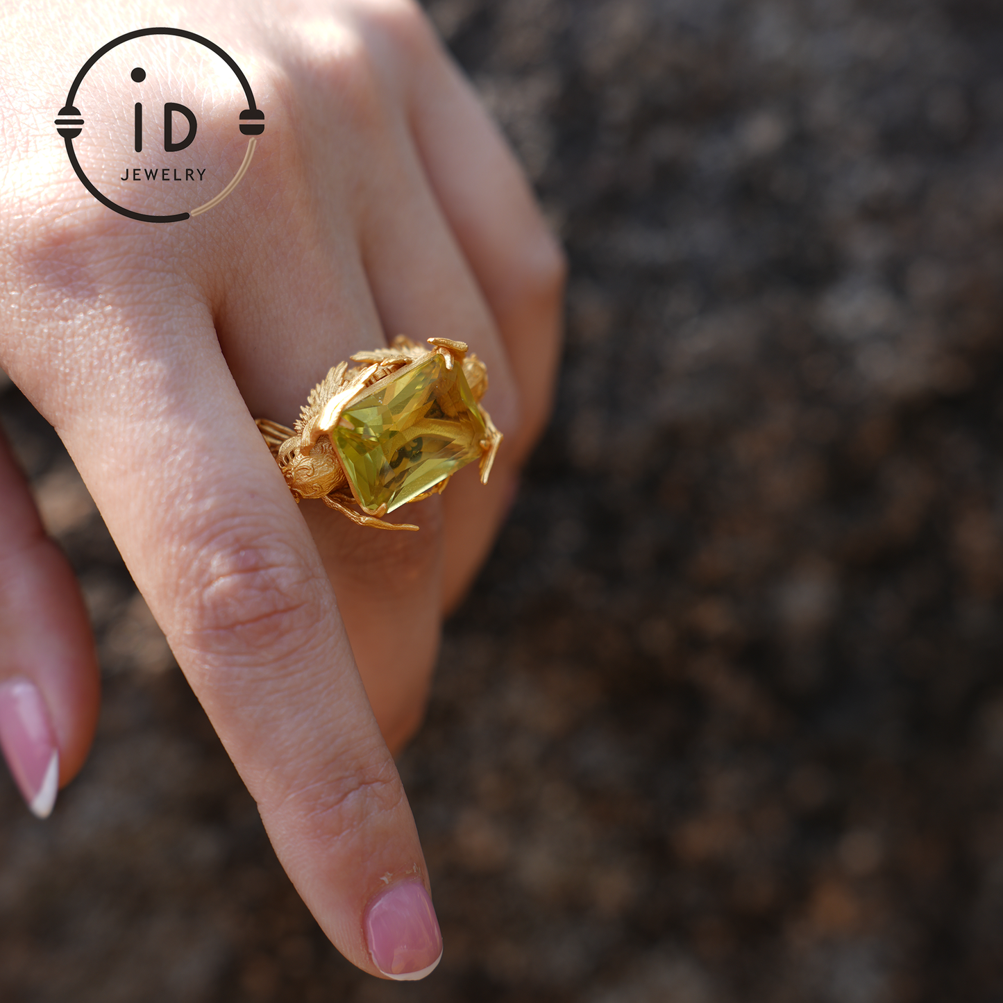 Winged Knight Ring - 18k Gold with Yellow Citrine and Ruby - Fantasy Inspired Jewelry
