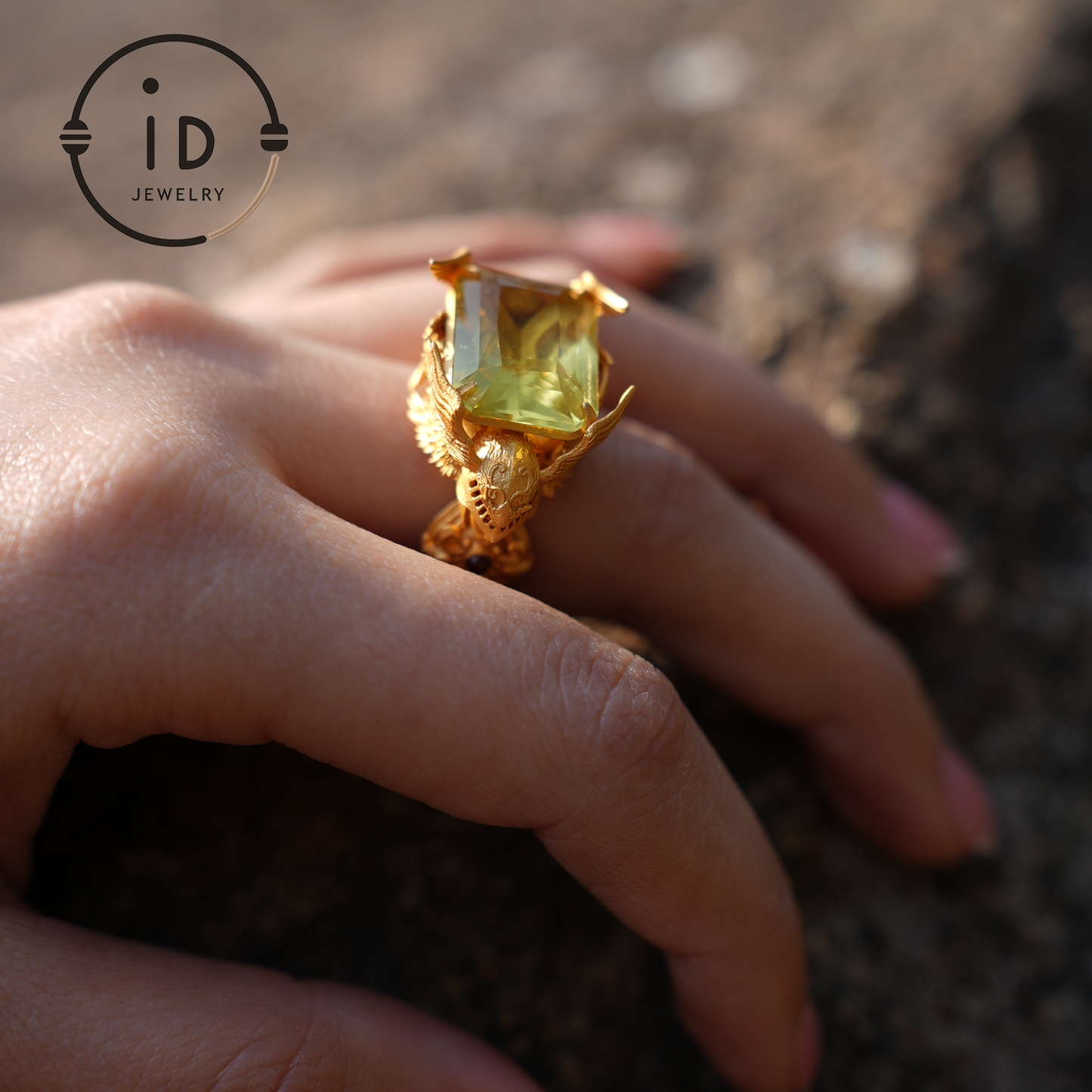 Winged Knight Ring - 18k Gold with Yellow Citrine and Ruby - Fantasy Inspired Jewelry