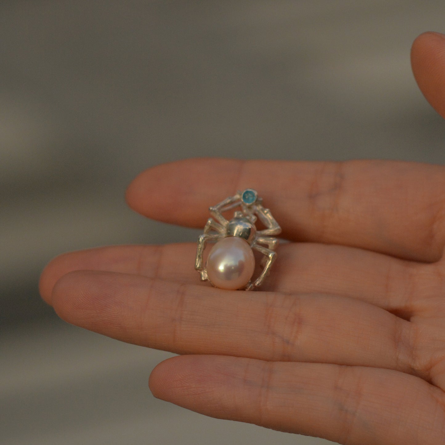 925 Silver Spider Brooch Pendant | Pearl & Topaz Gothic Jewelry | Handmade Mythic Talisman Gift for Her or Him