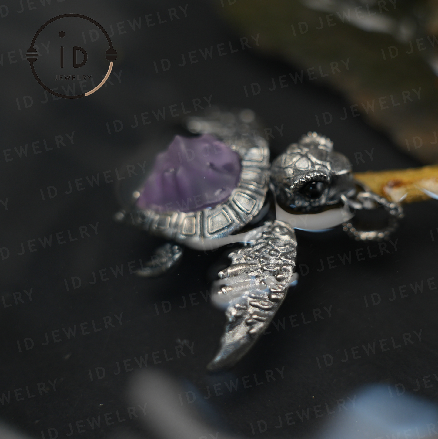 Aegis Turtle Necklace 925 Silver Amethyst Agate Pendant Handmade Sea Turtle Jewelry Gothic Style Gift for Her Spiritual Animal Talisman