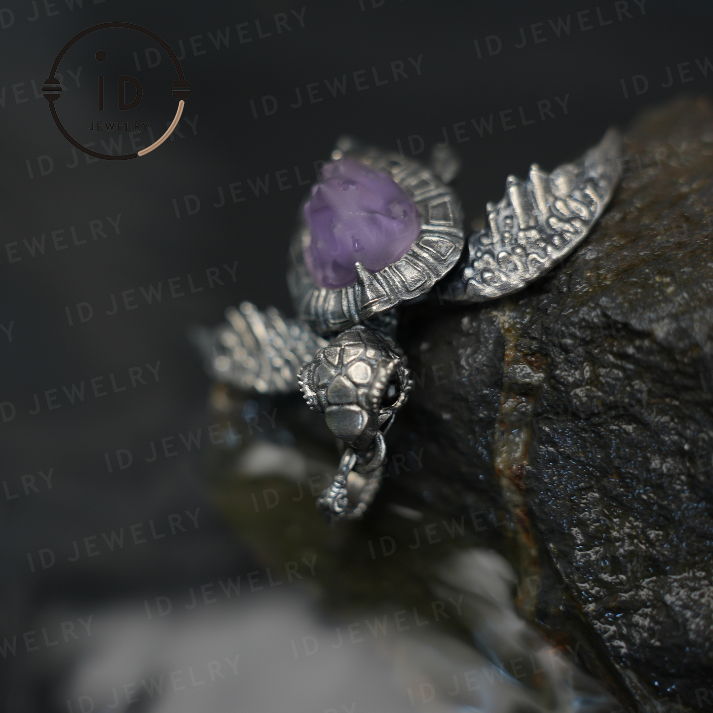 Aegis Turtle Necklace 925 Silver Amethyst Agate Pendant Handmade Sea Turtle Jewelry Gothic Style Gift for Her Spiritual Animal Talisman