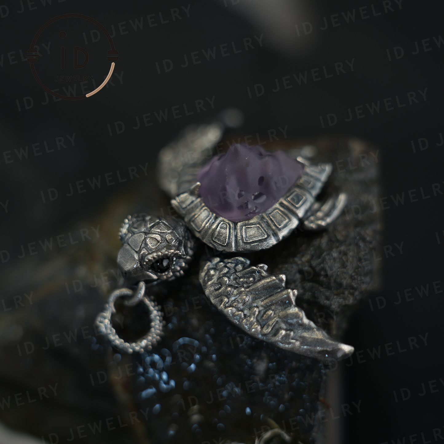 Aegis Turtle Necklace 925 Silver Amethyst Agate Pendant Handmade Sea Turtle Jewelry Gothic Style Gift for Her Spiritual Animal Talisman