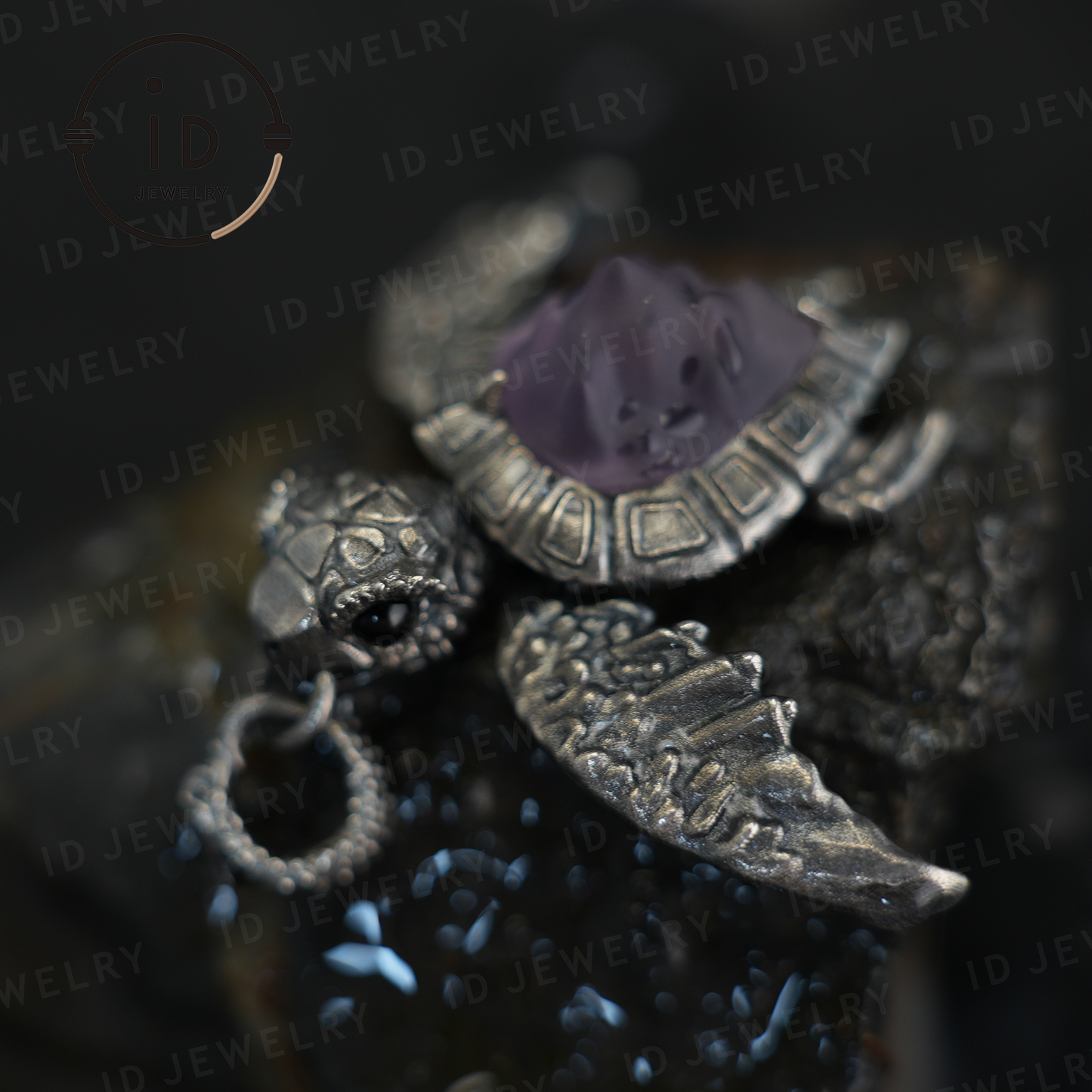 Aegis Turtle Necklace 925 Silver Amethyst Agate Pendant Handmade Sea Turtle Jewelry Gothic Style Gift for Her Spiritual Animal Talisman