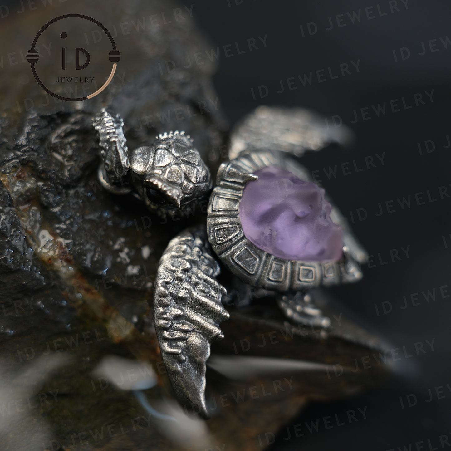 Aegis Turtle Necklace 925 Silver Amethyst Agate Pendant Handmade Sea Turtle Jewelry Gothic Style Gift for Her Spiritual Animal Talisman