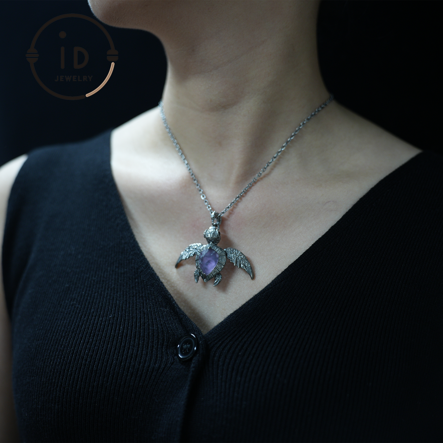 Aegis Turtle Necklace 925 Silver Amethyst Agate Pendant Handmade Sea Turtle Jewelry Gothic Style Gift for Her Spiritual Animal Talisman