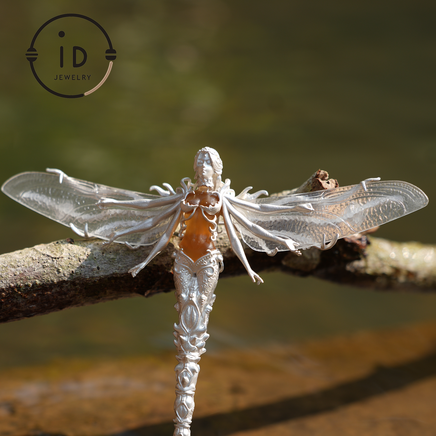 Mystischer Libellenschmuck | 925 Silber & Citrin | Brosche & Anhänger in Einem