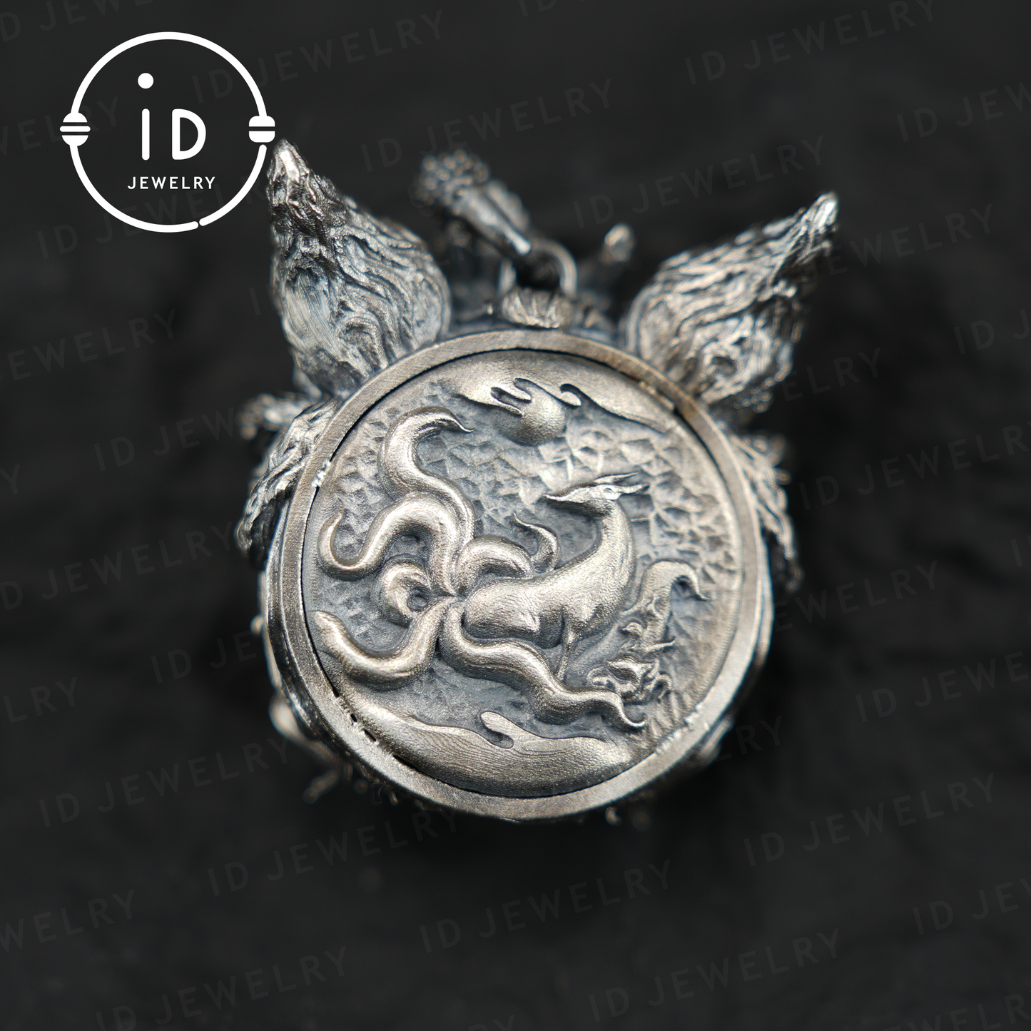 Mysterious nine-tailed fox pendant| handmade| amulet pendant| elegant wings design| mythical style