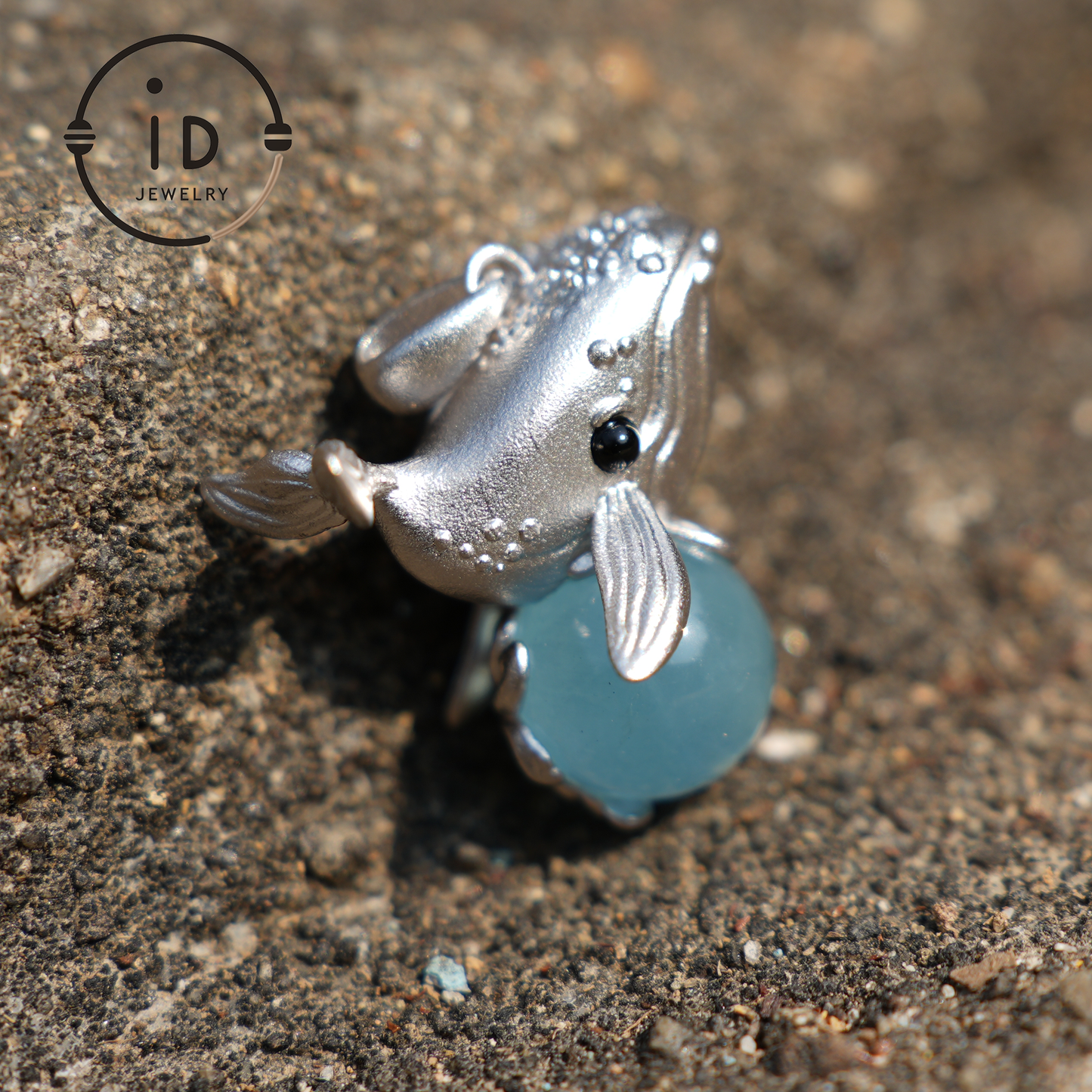 Ocean Guardian Wal Anhänger - S925 Silber mit Aquamarin Katzenauge - Handgefertigter, vom Ozean inspirierter Schmuck