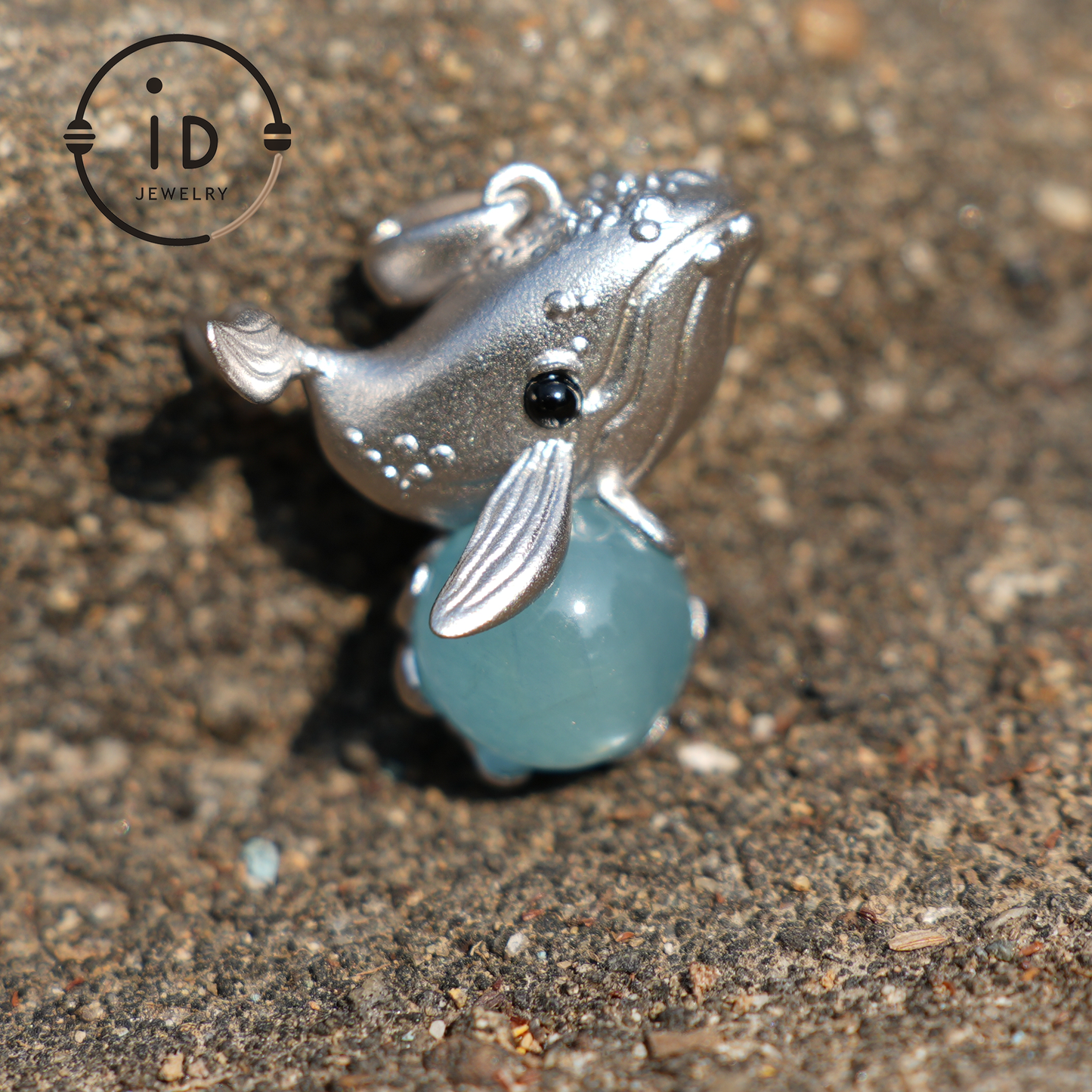 Ocean Guardian Wal Anhänger - S925 Silber mit Aquamarin Katzenauge - Handgefertigter, vom Ozean inspirierter Schmuck