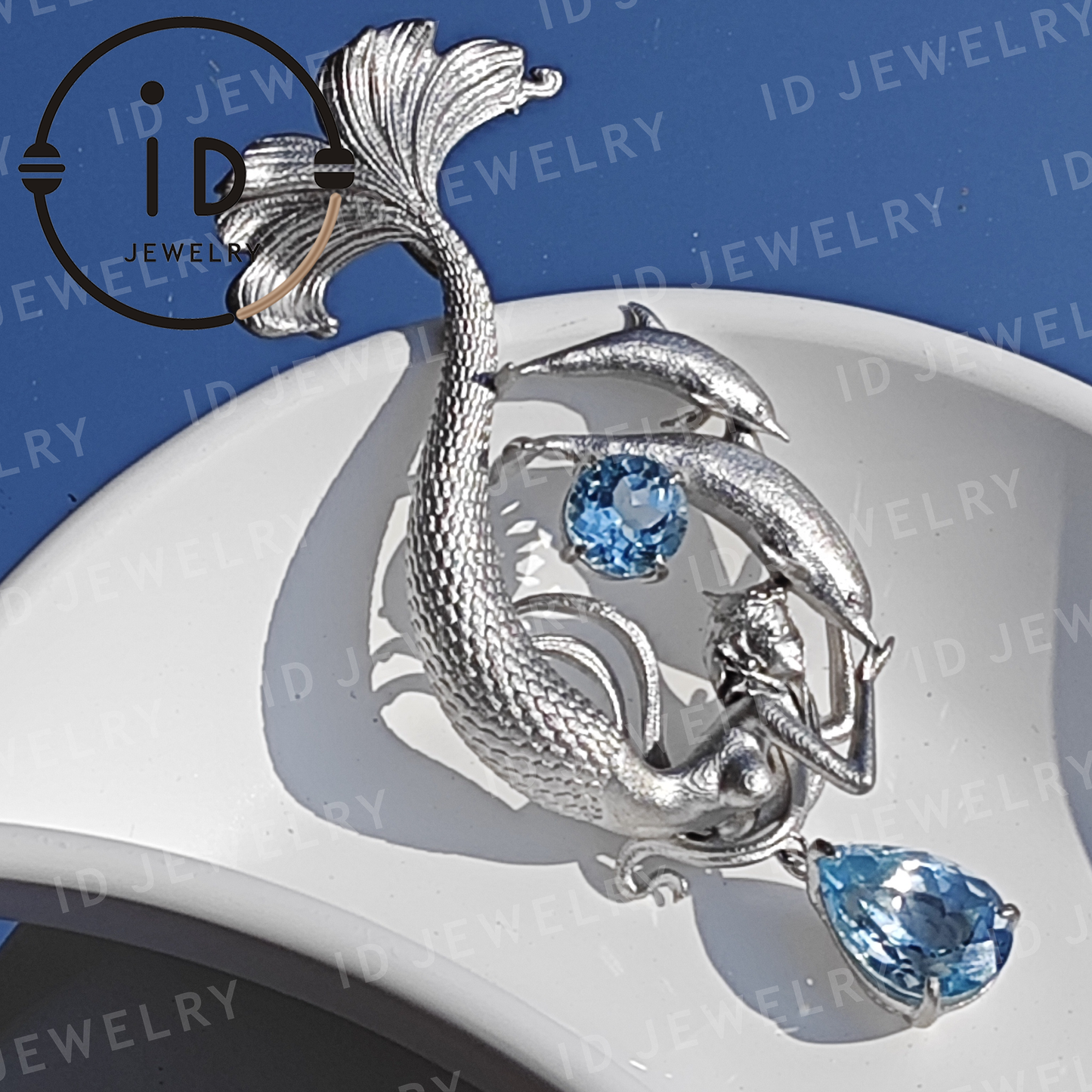 Traumhafter Ozean-Meerjungfrau-Anhänger - 925er Silber mit Aquamarin | Handgefertigter Fantasy-Schmuck