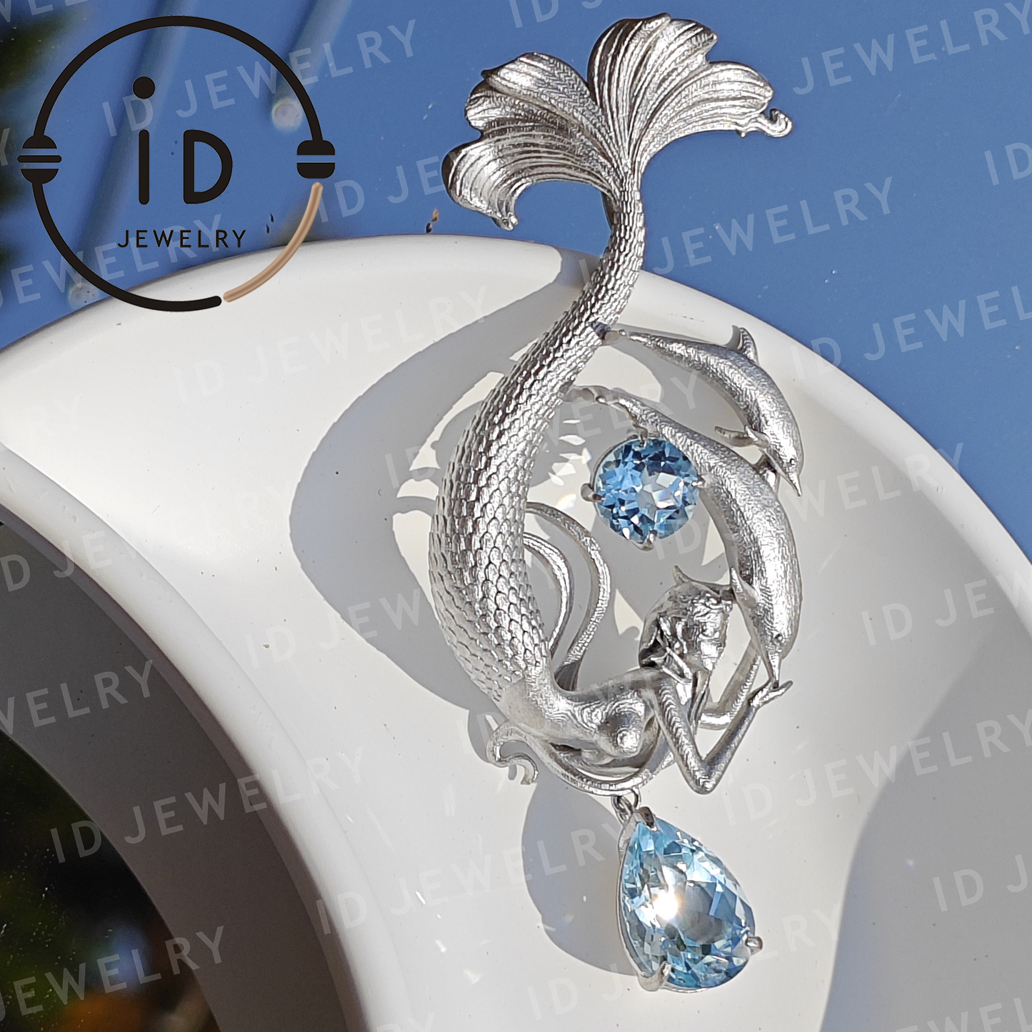 Traumhafter Ozean-Meerjungfrau-Anhänger - 925er Silber mit Aquamarin | Handgefertigter Fantasy-Schmuck