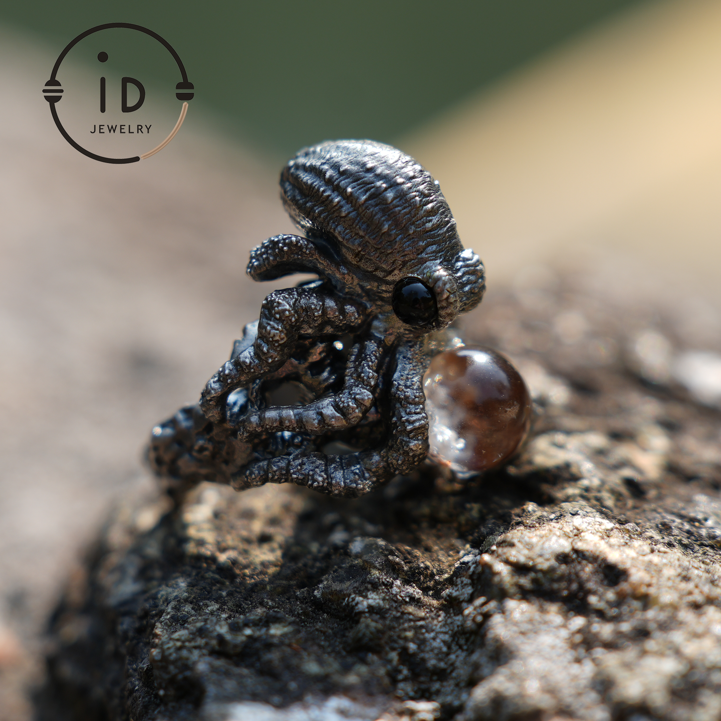 925 Sterling Silver Octopus Design Ring with Phantom Stone – Handcrafted Fantasy Jewelry for Collectors