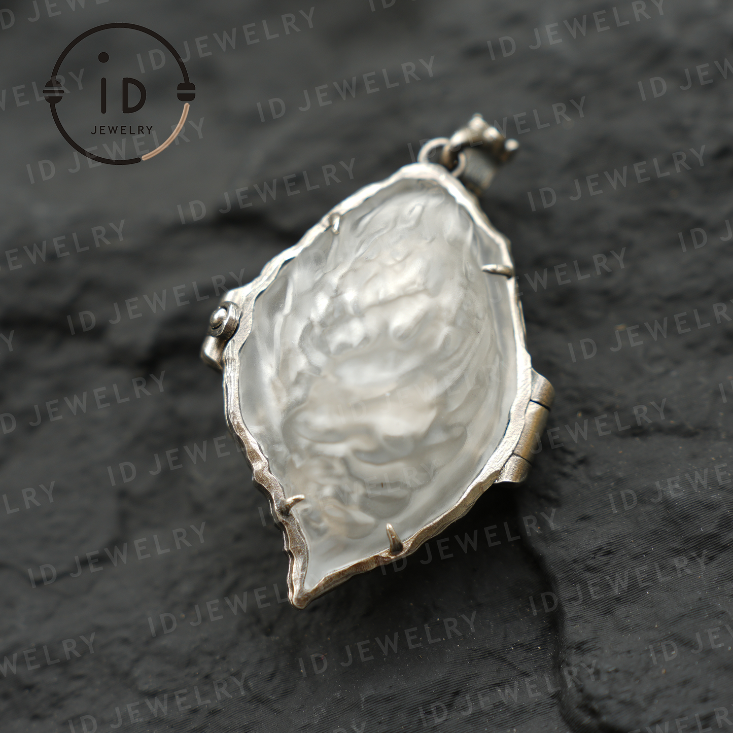 Mystic Monkey Pendant with White Crystal Shell, Handmade Fantasy Amulet, Oriental Style Locket Necklace for Gift & Collection