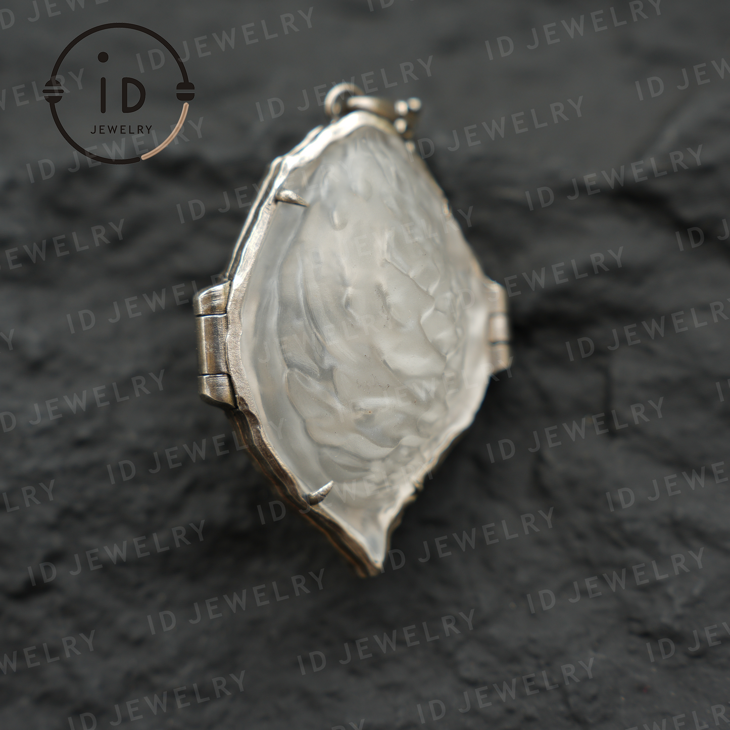 Mystic Monkey Pendant with White Crystal Shell, Handmade Fantasy Amulet, Oriental Style Locket Necklace for Gift & Collection