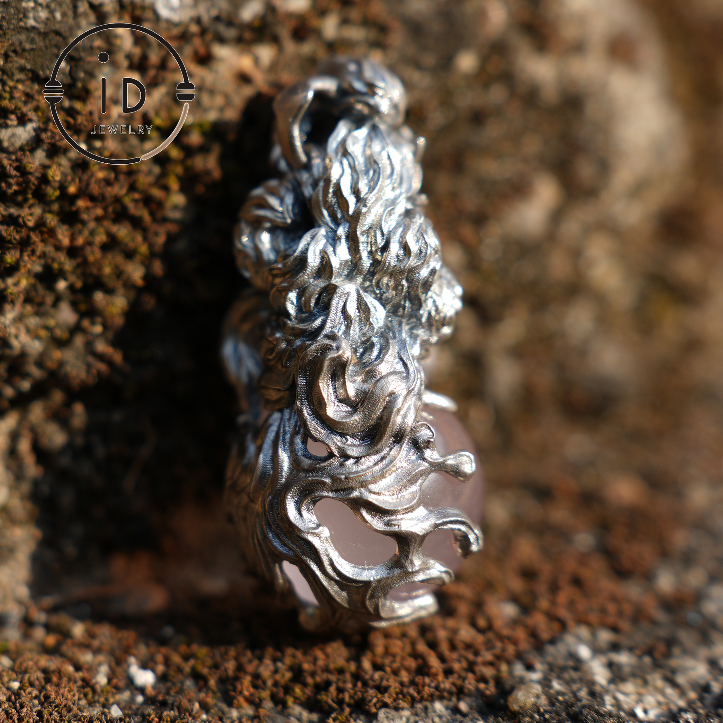 Meerjungfrau-Anhänger aus 925er Sterlingsilber mit Rosenquarz – handgefertigter Fantasieschmuck für Damen