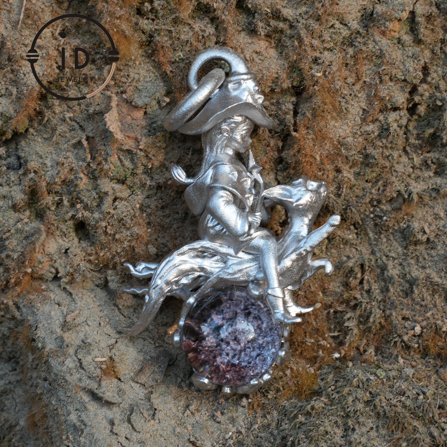 925 Silber Hexen-Reitkatzen-Anhänger mit Phantomquarz – Einzigartiger Fantasy-Schmuck für Sammler & Fans