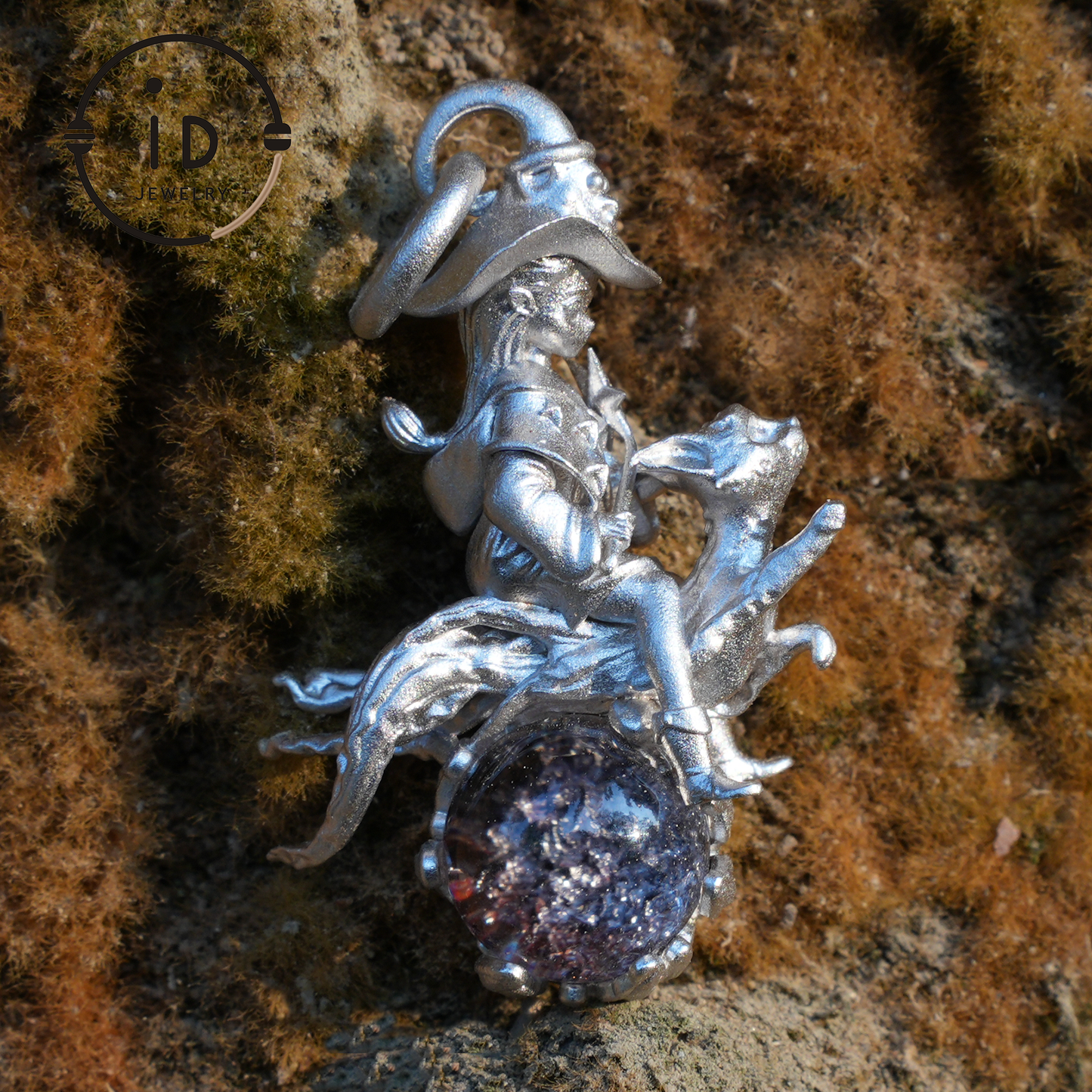 925 Silber Hexen-Reitkatzen-Anhänger mit Phantomquarz – Einzigartiger Fantasy-Schmuck für Sammler & Fans