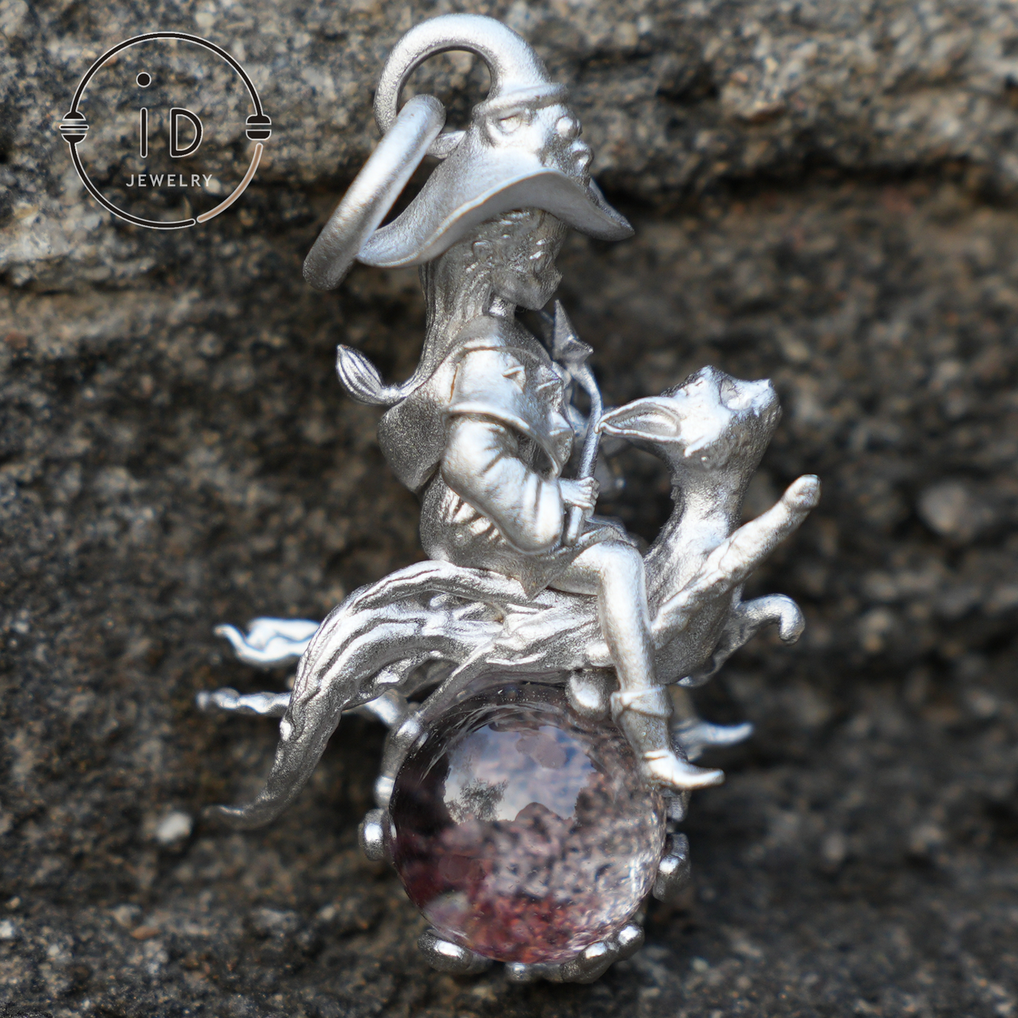 925 Silber Hexen-Reitkatzen-Anhänger mit Phantomquarz – Einzigartiger Fantasy-Schmuck für Sammler & Fans