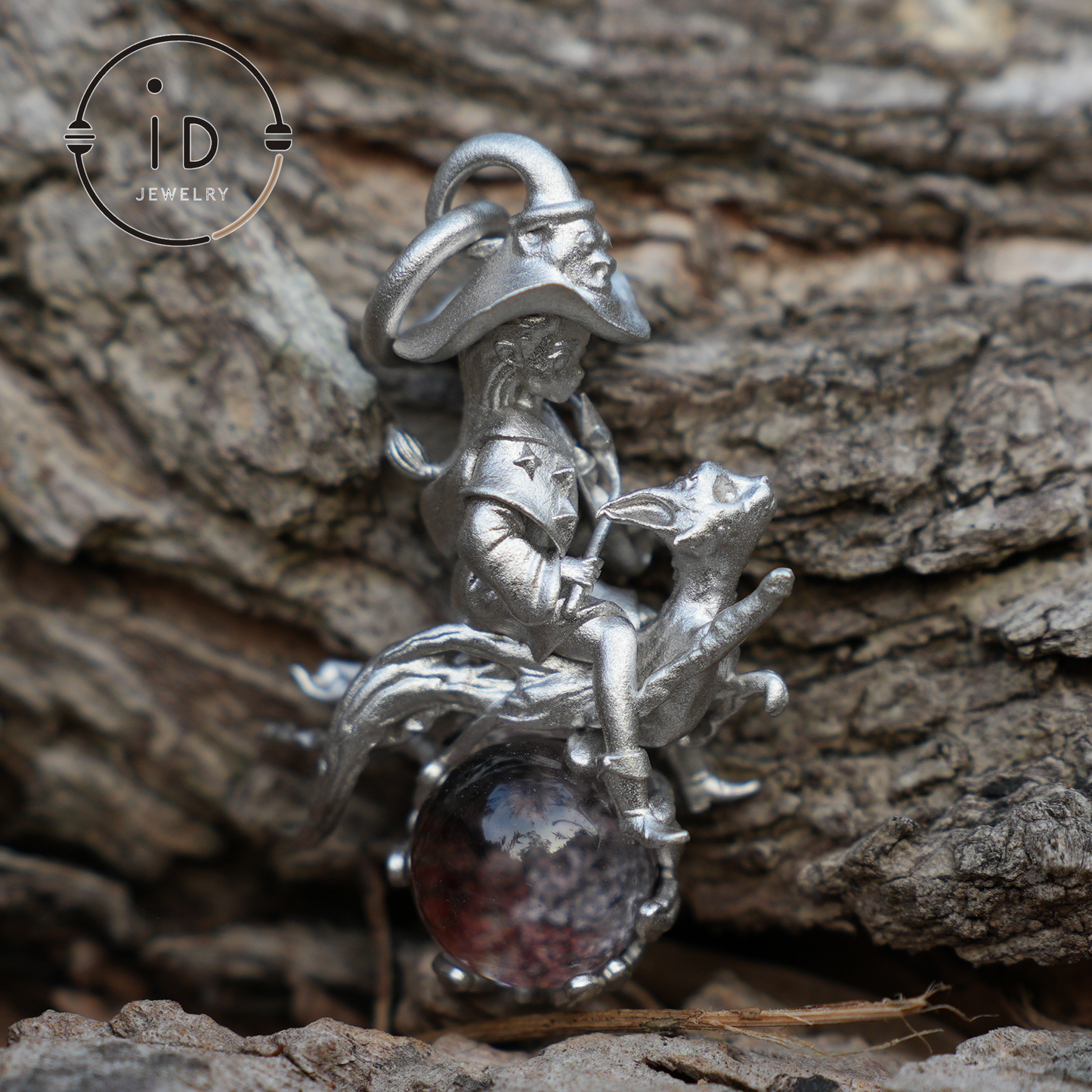 925 Silber Hexen-Reitkatzen-Anhänger mit Phantomquarz – Einzigartiger Fantasy-Schmuck für Sammler & Fans