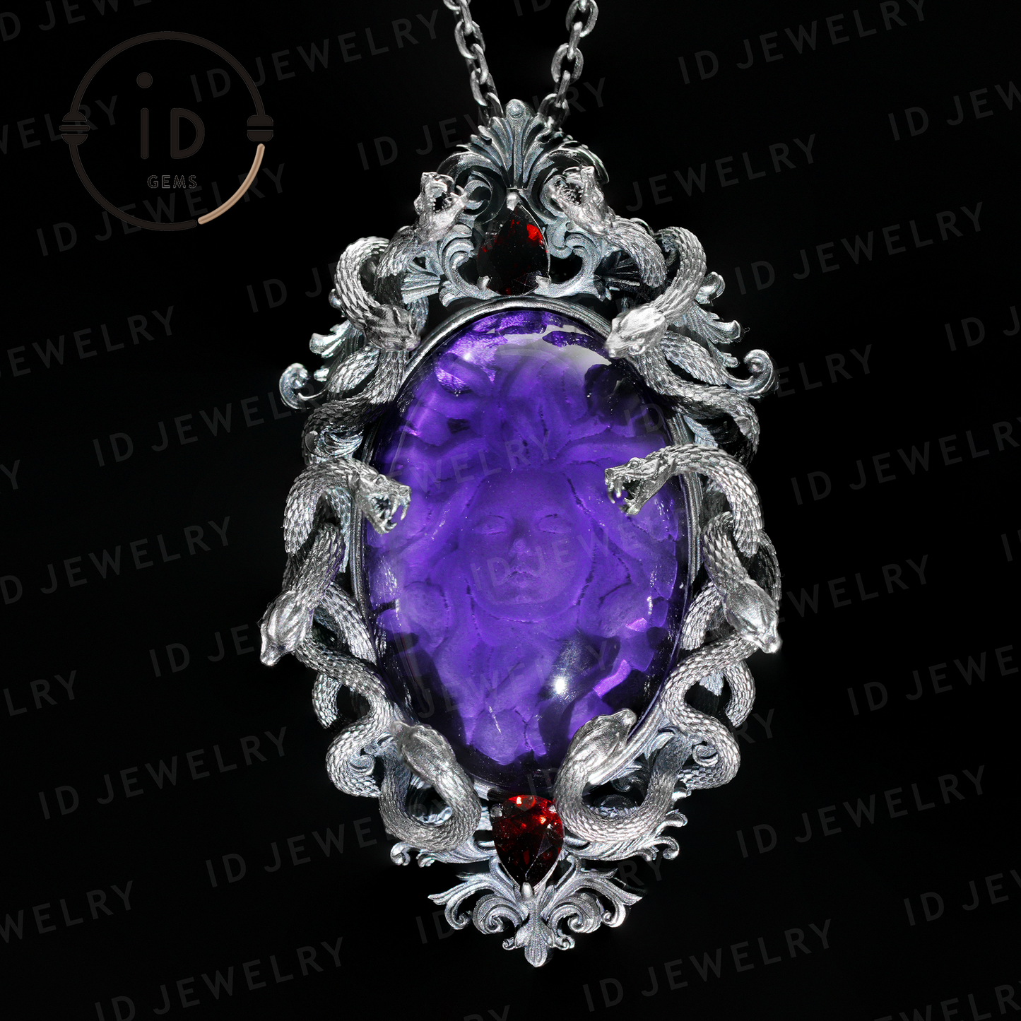 Hand-Carved Medusa Amethyst Pendant | Raised Serpent Frame in 925 Sterling Silver | Gothic Talisman for Powerful Self-Empowerment