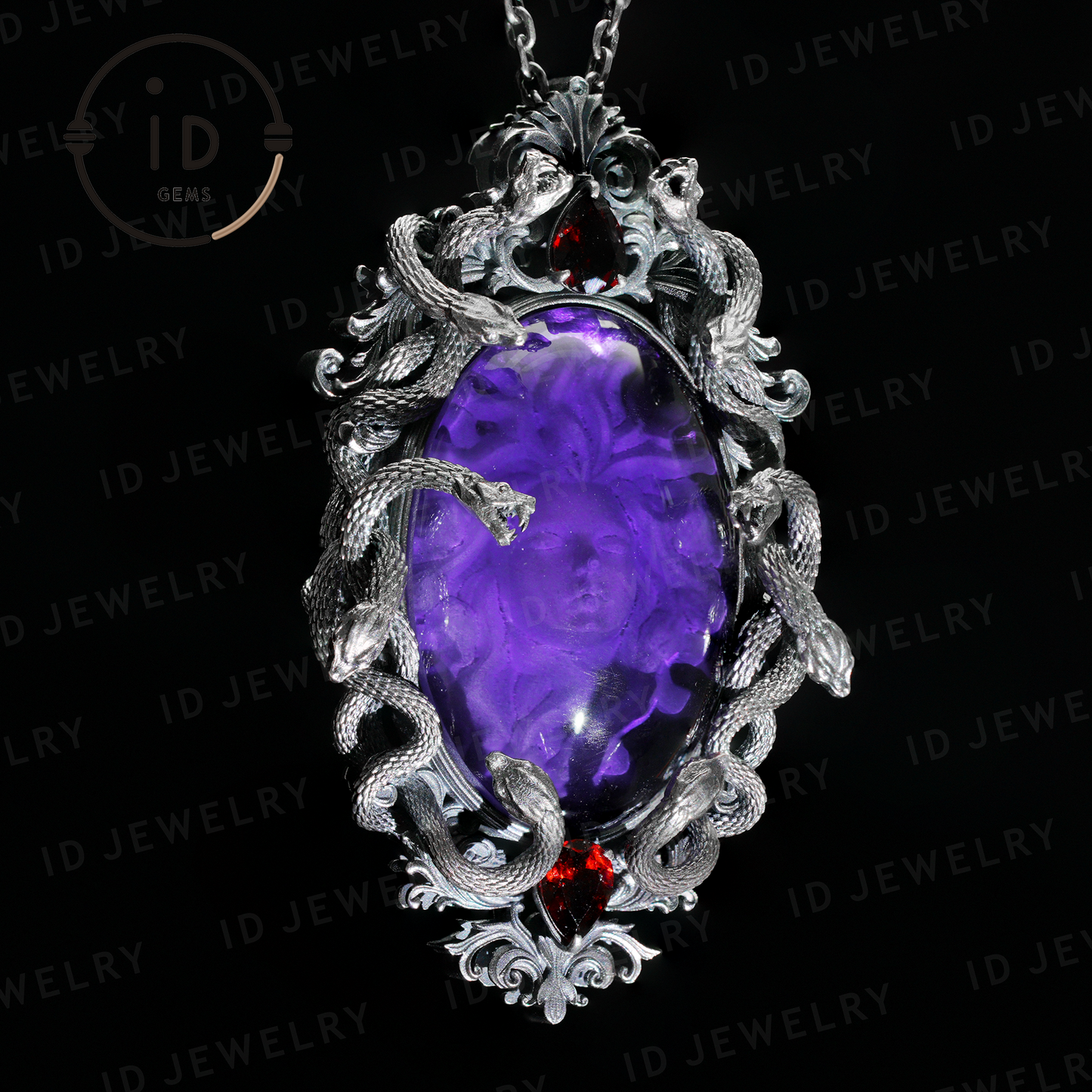 Hand-Carved Medusa Amethyst Pendant | Raised Serpent Frame in 925 Sterling Silver | Gothic Talisman for Powerful Self-Empowerment