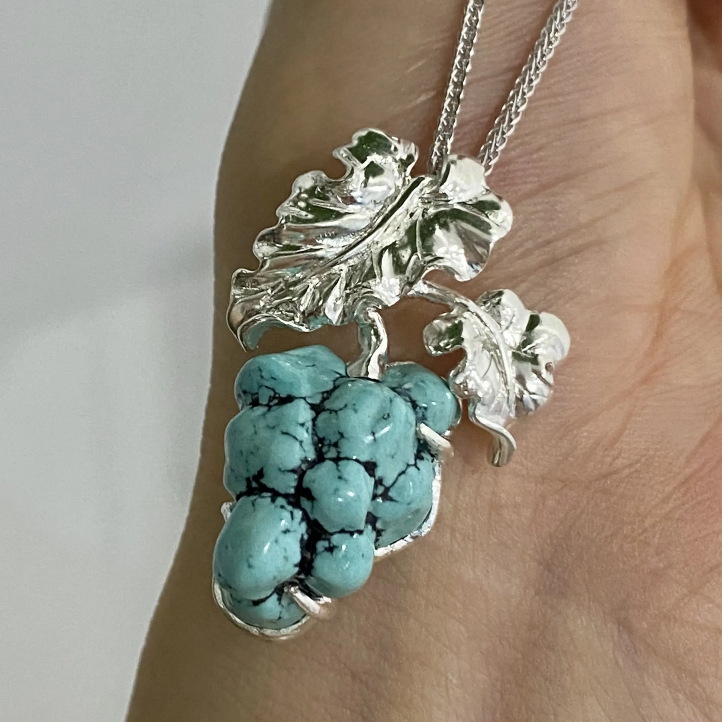 Turquoise Grape Necklace | Handmade 925 Silver Pendant | Nature-Inspired Gift for Her