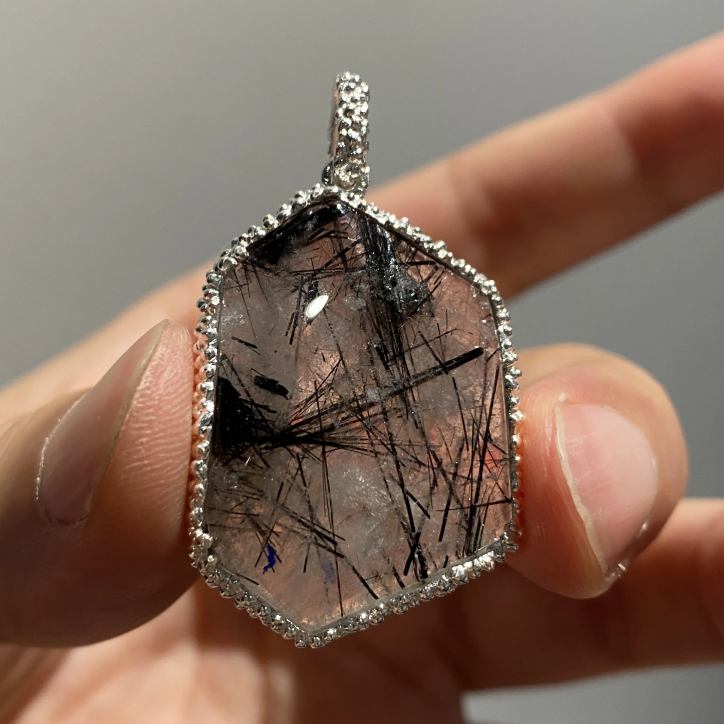 Natural Rutile Quartz Pendant | 925 Silver Tourmalinated Necklace | Raw Crystal Healing Jewelry Gift for Her or Him