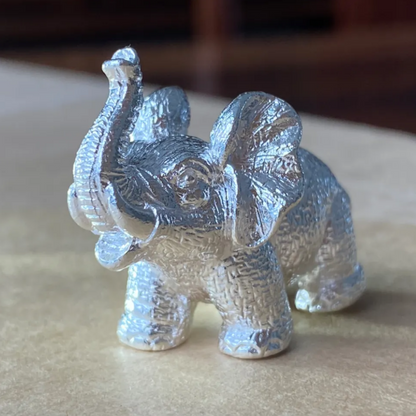 Solid 925 Silver Elephant Figurine | Lucky Animal Sculpture | Symbol of Strength & Wisdom | Home Decor Gift for Him or Her