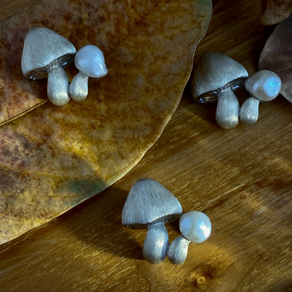925 Silver Mushroom Brooch Pendant | Pearl Fairycore Jewelry | Handmade Nature Amulet Gift for Dreamers & Gentle Souls