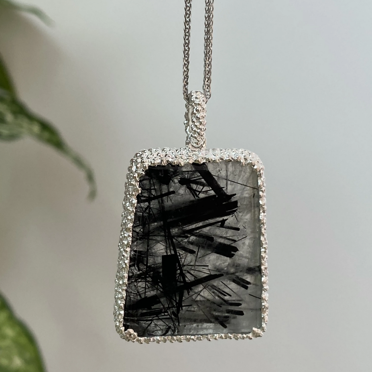 Natural Rutile Quartz Pendant | 925 Silver Tourmalinated Necklace | Raw Crystal Healing Jewelry Gift for Her or Him