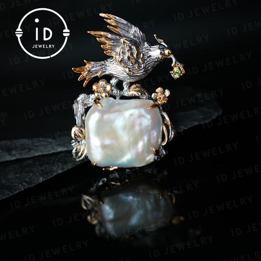 Barocker Perlenvogel-Anhänger | Handgefertigter Fantasy-Naturschmuck | Künstlerischer Statement-Anhänger | Geschenk für Frauen 