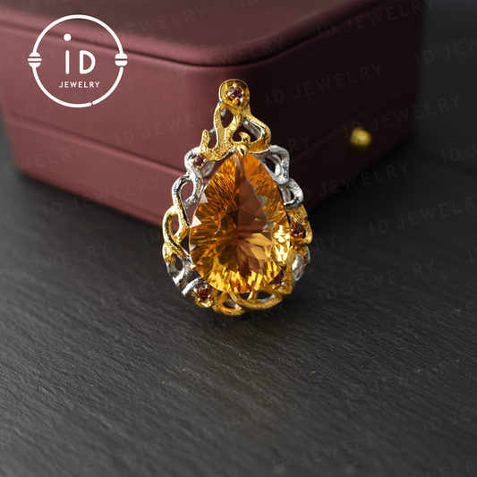 Eleganter gelber Citrin-Anhänger, königliches Kronen-Design, handgefertigter Schmuck, luxuriöses Statement-Stück, perfektes Geschenk für besondere Anlässe 