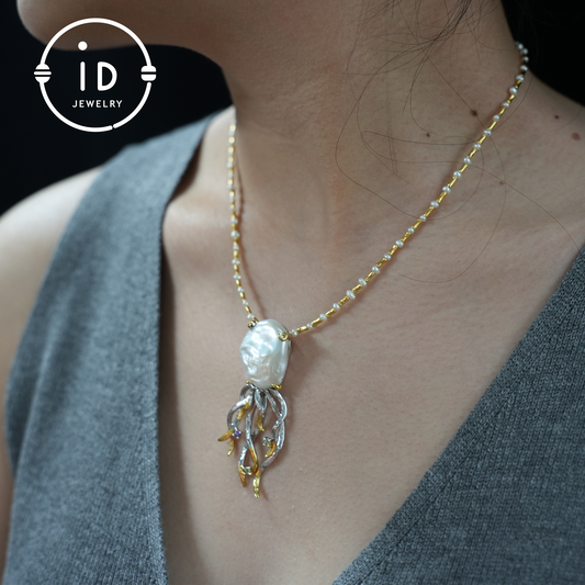 Mystischer Barockperlenanhänger | Handgefertigter Fantasy-Schmuck | Von der Natur inspiriertes Amulett | Künstlerisch gestaltete Halskette | Einzigartige Geschenkidee 