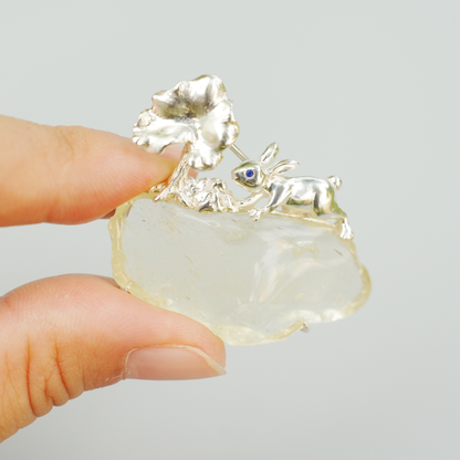 Libyan Desert Glass Rabbit Pendant Brooch | 925 Silver Fairytale Jewelry Gift for Her