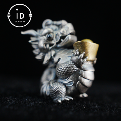 Lucky Oriental Dragon Charm Pendant in Sterling Silver and Brass – Symbol of Gentle Protection and Good Fortune – Handcrafted Feng Shui Amulet