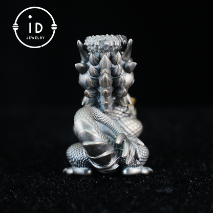 Lucky Oriental Dragon Charm Pendant in Sterling Silver and Brass – Symbol of Gentle Protection and Good Fortune – Handcrafted Feng Shui Amulet