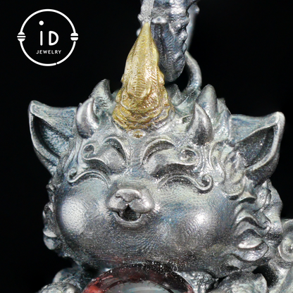 Mystical Chinese Pixiu Guardian Pendant – Sterling Silver Wish-Beast Amulet with Phantom Quartz – Spiritual Totem Jewelry