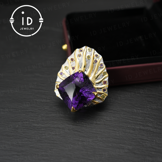 Natürlicher Amethyst-Broschenanhänger mit doppeltem Verwendungszweck | Vintage-Stil | Luxuriöser Amethystschmuck | Geschenk für Frauen 