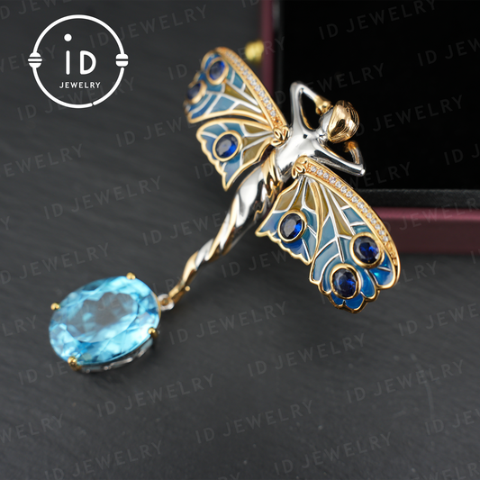 Zauberhafte Feenkette | Natürlicher Topas-Anhänger | Vergoldete Brosche | Handgefertigter Vintage-Schmuck | Einzigartiges Geschenk für Frauen 